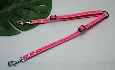 Koppel 15mm verstellbar gummiert Zwillingsleine Koppelleine neon pink f. 2 Hunde