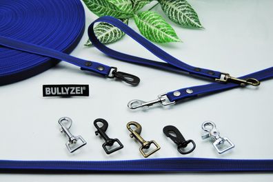 Bullyzei Leine gummiert 20mm Royal-Blau Schleppleine Hundesport Trainingsleine