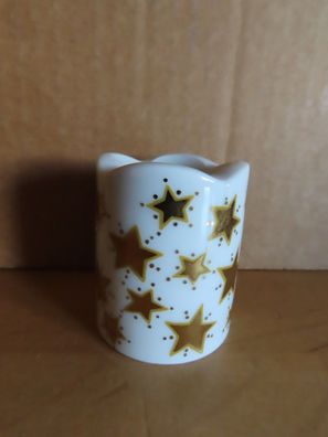 Kerzenhalter für Stabkerzen weiß mit goldfarbenen Sternen Funny Design ca.5cm H