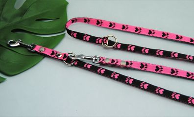 Doppelführleine verstellbar 2-3m x 15mm Pink Pfötchen Welpenleine Chihuahua