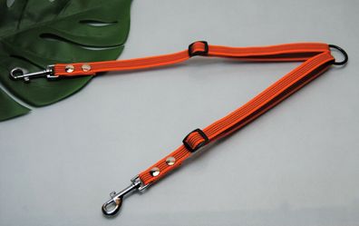 Koppel 15mm verstellbar gummiert Zwillingsleine Koppelleine orange für 2 Hunde