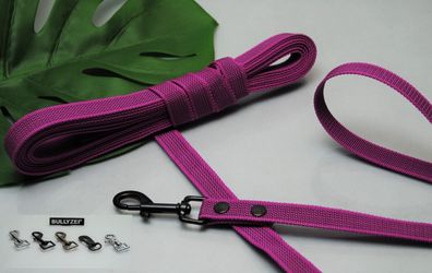 Bullyzei Leine gummiert 20mm Pink-Grau Schleppleine Hundesport Führleine grip