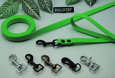 Bullyzei Gummi Hundeleine 20mm Neon-Grün abwischbar PVC Schleppleine Suchhund