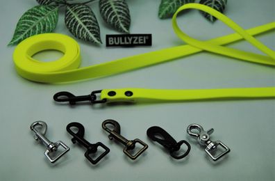 Bullyzei Gummi Hundeleine 20mm Neon-Gelb abwischbar PVC Schleppleine Suchhund
