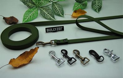 Bullyzei Gummi Hundeleine 20mm OLIV abwischbar PVC Schleppleine Suchhund Jagd