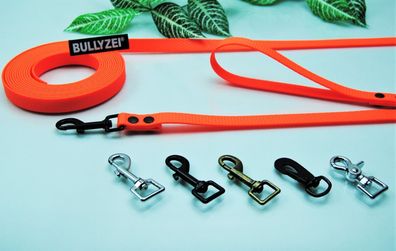 Bullyzei Gummi Hundeleine 20mm Neon-Orange abwischbar PVC Schleppleine Suchhund