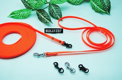 Bullyzei Gummi Hundeleine 10mm Neon-Orange abwischbar PVC Schleppleine Welpe