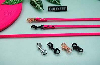 Bullyzei PVC Gummi Hundeleine 10mm Neon-Pink abwischbar Schleppleine Welpenleine