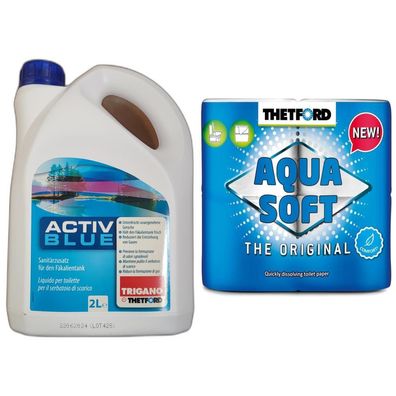 ACTIV BLUE 2 Liter + Aqua Soft Toilettenpapier WC Papier 4 Rollen