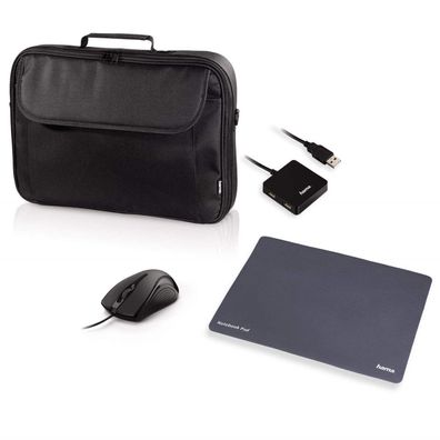 Hama Set Notebook-Tasche + Maus + USB Hub + Mouse Pad Tuch 15" 15,4" 15,6" Zoll
