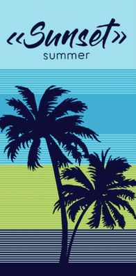 Strandtuch Saunatuch Liegetuch 90x165 Sunset Palmen Streifen blau grün 3252
