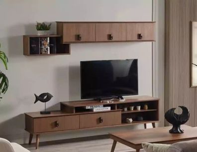 Garnitur rtv Set 2tlg. Wohnwand TV Lowboard Wandschrank Braun Design Neu