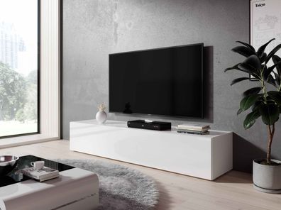 Furnix TV-Kommode Lowboard Zibo 160 cm 3 Ablagen mit Klappen Weiß glänzend