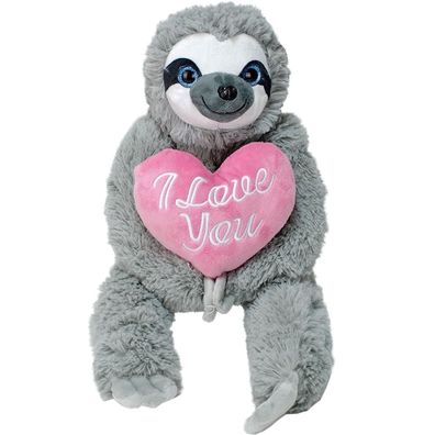 Stofftier Faultier mit Herz "I love you" - ca. 45 cm - Farbe: rosa