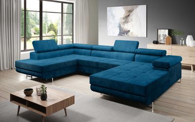 FURNIX Zante Couch Sofa Schlafsofa U-Form U-Sofa Schlaffunktion KR04 Blau