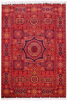 Teppich Orient Afghan Ziegler Mamluk 196x296 cm 100% Wolle Rug Handgeknüpft rot