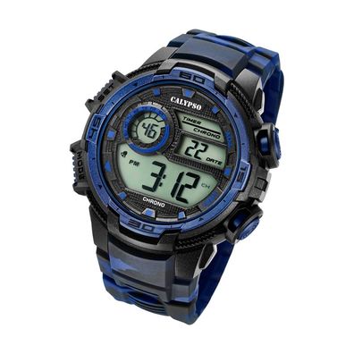 Calypso Kunststoff Herren Uhr K5723/1 Armbanduhr schwarz blau Digital UK5723/1