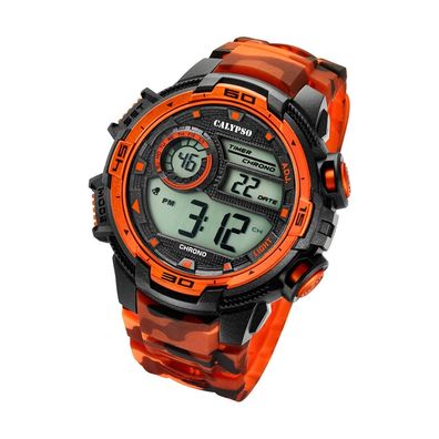 Calypso Kunststoff Herren Uhr K5723/5 Armbanduhr schwarz orange Digital UK5723/5