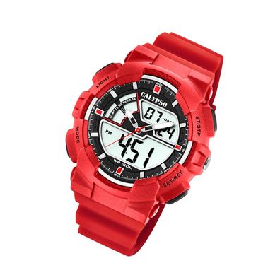 Calypso Kunststoff PU Herren Uhr K5771/2 Sport Armbanduhr rot Digital UK5771/2