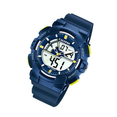 Calypso Kunststoff PU Herren Uhr K5771/3 Sport Armbanduhr blau Digital UK5771/3