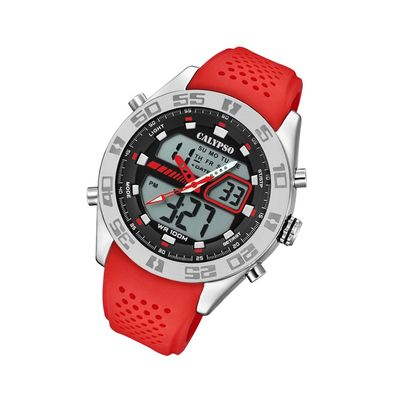 Calypso Kunststoff PU Herren Uhr K5774/2 Sport Armbanduhr rot Digital UK5774/2
