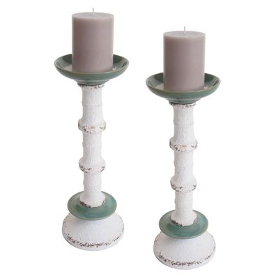 2er-Set Kerzenständer HWC-N35, Kerzenhalter Kerzensäule, Metall Keramik Höhe 36cm