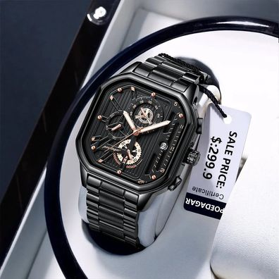 Casual Male Watch Chronograph Stainless Steel Waterproof Lum