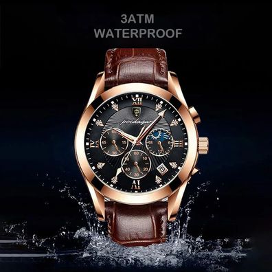 Men Watches Waterproof Luminous Leather Quartz Wristwatch