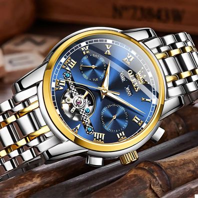 Men's Automatic Mechanical Business Wrist Waterproof Stainless Steel Strap for Man