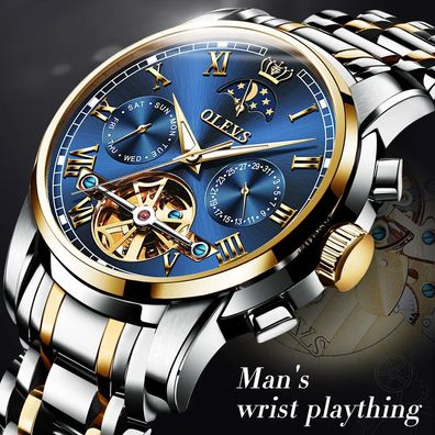 Men Automatic Mechanical Waterproof Stainless Steel Wrist Chronograph Luxury