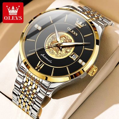 Men's Chinese Dragon Dial Automatic Mechanical Wrist, Stainless Steel, Waterproof,