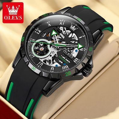 Men's Hollow Out Sporty Automatic Mechanical for Man Waterproof Silicone Strap Hip