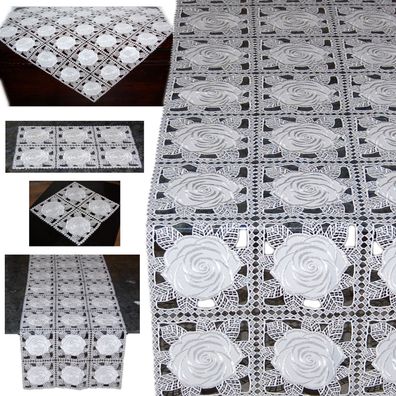 Plauener Spitze Tischdecken Weiß Mitteldecke Spitzendecke Decke Stickerei Rosen