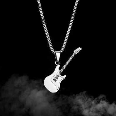 Personality Mini Rock Guitar Pendant Stainless Steel Necklace For Men