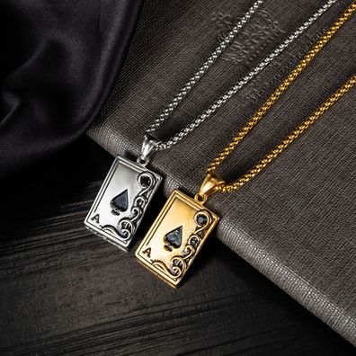 Personalized Spades A Poker Pendant Titanium Steel Necklace for Men