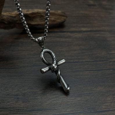 Manba Snake Cross Pendant Trendy Men's Personalized Titanium Steel Necklace