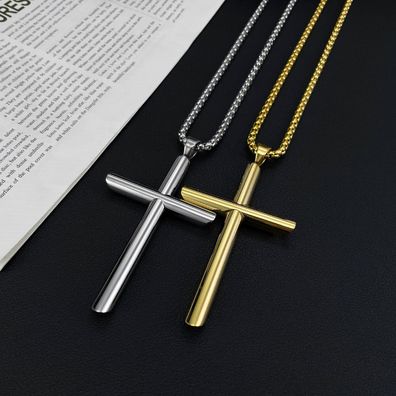 Cross Pendant Simple Stainless Steel Necklace For Men