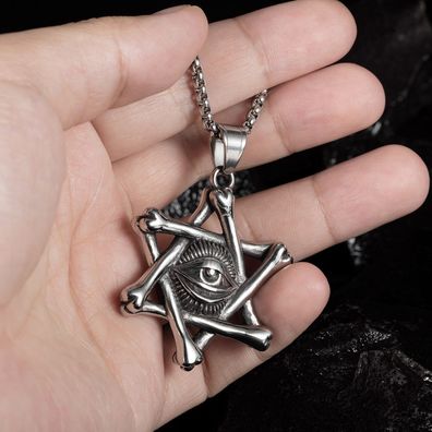 Domineering Six-Pointed Star Devil's Eye Long Titanium Steel Necklace Unique Hipster