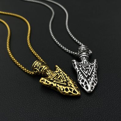 Punk Viking Triangle Rune Pendant Personality Titanium Steel Necklace For Men