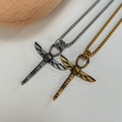 Personality Punk Cross Pendant Dragonfly Stainless Steel Necklace For Men