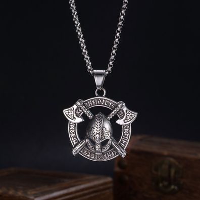Nordic Sparta Axe Stainless Steel Men's Necklace Personality Punk Pendant