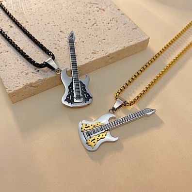Wind Rock Punk Pendant Personality Guitar Titanium Steel Necklace For Men