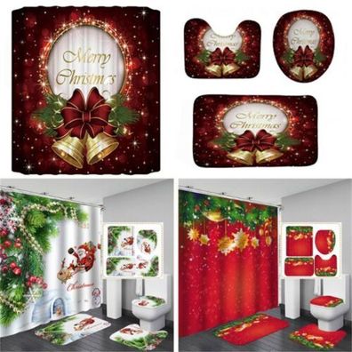Weihnachten Duschvorhang mit Haken WC Sitzbezug Matte Pads Teppich Bad Set