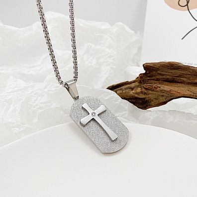 Personality Street Military Tag Pendant Cross Titanium Steel Necklace for Men