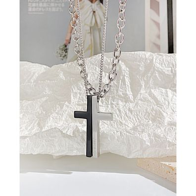 Style Classic Cross Men's NecklacePersonality Street Double-Layer Design Titanium