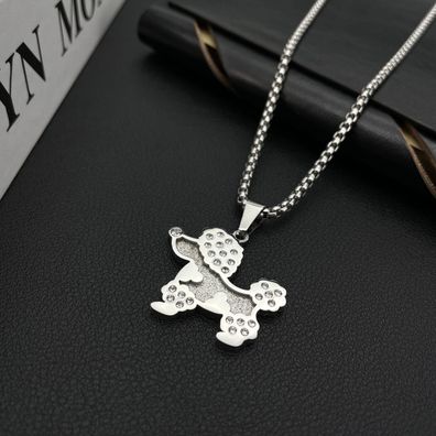 Personalized Pet Zircon Pendant Poodle Stainless Steel Necklace