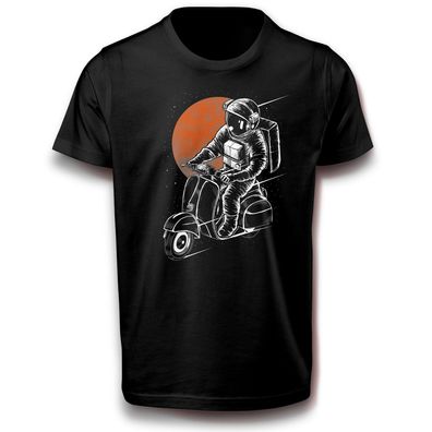 Astronaut Raumfahrer mit Roller Moped Motorrad Motorroller Space Mond Sterne T-Shirt