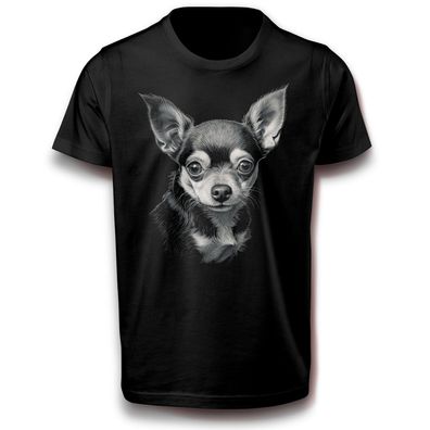 Chihuahua Hund Hunderasse Haustier T-Shirt schwarz 152 - 3XL Baumwolle Süß Treu