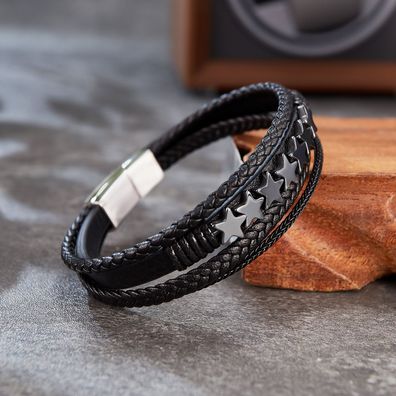 Five-Pointed Star Woven Leather Bracelet Stainless Steel Bracelet