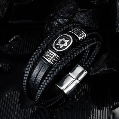 Style Six-Pointed Star Leather Bracelet Men's Woven Leather Bracelet